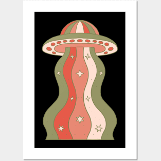 Groovy UFO Retro Spaceship Posters and Art